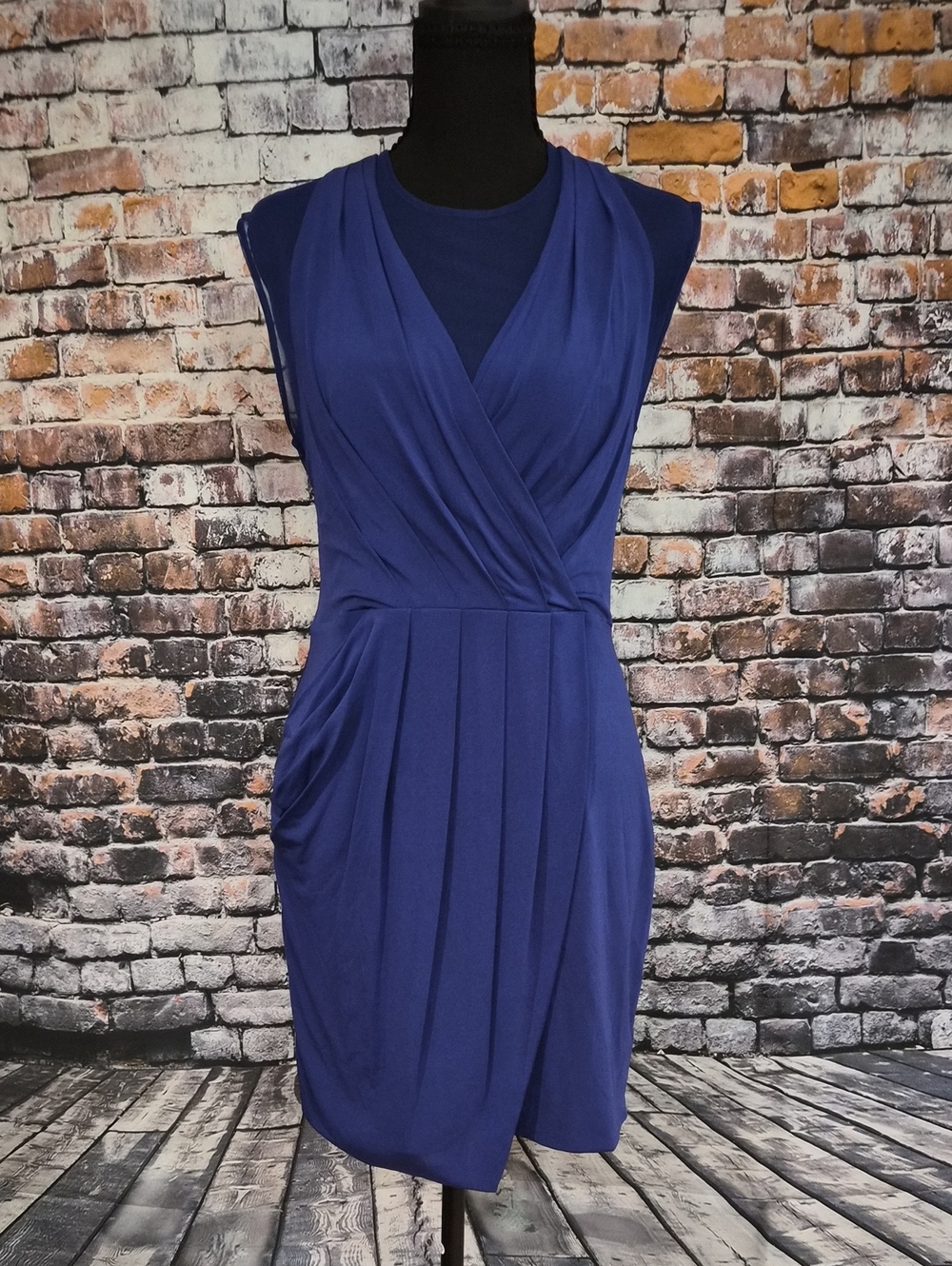 BCBGMaxAzria Royal Blue Sleeveless Wrap-Front Midi Dress